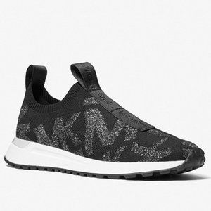Michael Kors Bodie Black Metallic MK Logo Slip On Trainer Sneakers Shoes Flats